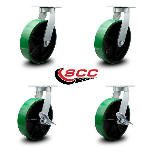 Service Caster 10 Inch Heavy Duty Green Poly on Cast Iron Wheel Swivel Caster Set with 2 Brakes SCC-KP92S1030-PUR-GB-2-SLB-2 - main